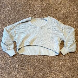 Light Blue Cropped Knit Sweater - Women